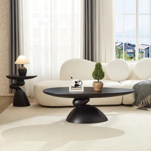 PAGED Oval Coffee Table Modern Minimalist Fiberglass Living Room Table with Sculptural Base, Center Table for Living Room, Study - 1 of 4