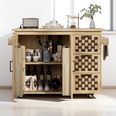 53.2" Rolling Kitchen Island with Drop Leaf, Storage Drawers, Cabinets, USB & Outlet, Portable Kitchen Cart,Adjustable Shelves, Kitchen Cabinets