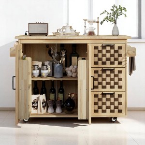 53.2" Rolling Kitchen Island with Drop Leaf, Storage Drawers, Cabinets, USB & Outlet, Portable Kitchen Cart,Adjustable Shelves, Kitchen Cabinets - 1 of 4