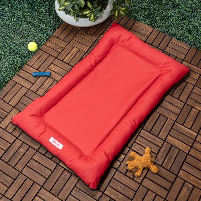 Medium Red Waterproof Memory Foam Outdoor Bolster Pet Bed