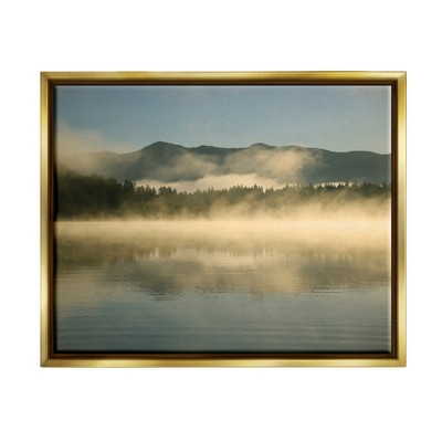 Stupell Industries Misty Lake Mountain Range Scenery Framed Floater Canvas Wall Art