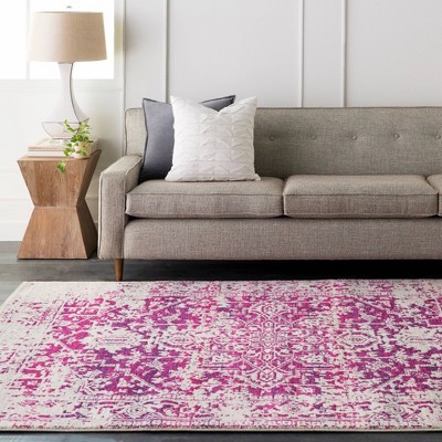 Vibrant Purple and Red Floral Motif Rectangular Rug