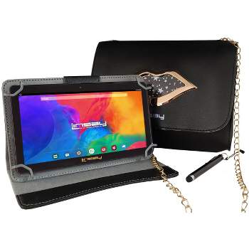 LINSAY 7"2GB RAM 64GB STORAGE New Android 13 Tablet Bundle with Black Protective PU leather Case, Fashion Kiss Handbag and Pen stylus