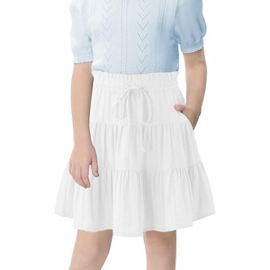 Girls Skirt High Waist Tiered Ruffle Knee Length Midi Skirt with Shorts and Pockets for 4-13Y - 1 of 4