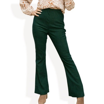 Anna-Kaci Women's High Waist Corduroy Flare Pants with Fitted Silhouette and Retro Inspired Design
