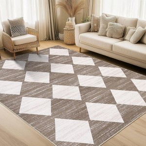 Geometric Rug Washable Rugs for Living Room, Modern Diamond Rug with Non Slip Backing, Non Shedding Stain Resistant Contemporary Floor Covering - 1 of 4