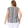 Agnes Orinda Women's Plus Size Blouse Keyhole Neck Cap Sleeve Stripe Top - 4 of 4