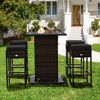 Tangkula 5PCS Patio Rattan Bar Table Stool Set Hidden Storage Shelf Cushion Red Patio Black - 2 of 4