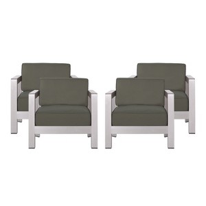 Christopher Knight Home Aviara Outdoor Aluminum Club Chair with Cushions (Set of 4), Silver/Khaki - 1 of 4