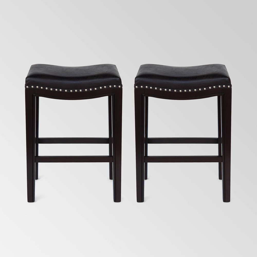 Photos - Chair Set of 2 Tiffin Contemporary Studded Counter Height Barstool Black - Chris