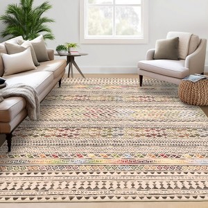Small Throw Rug for Bedroom Kitchen Entryway - Boho Vintage Non-Slip Washable Mat, Oriental Soft Stain Resistant Low Pile Carpet - 1 of 4