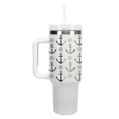 Elanze Designs Nautical Anchor Sailboat Helm Boat Life 40 oz. Stainless Steel, Large Water Bottle Coffee Mug, Spill & Leak Resistant, Thermal Travel