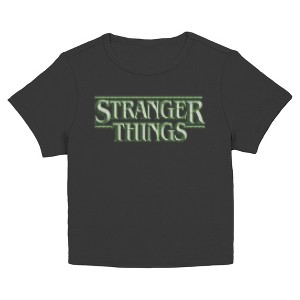 Juniors Womens Stranger Things Green Pixels Glitch Logo T Shirt - 1 of 4