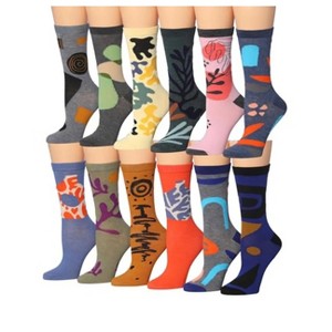 Tipi Toe Women's 12 Pairs Diverse Abstract Expressions Grey Yellow Pink Blue Brown Lightweight Crew Socks - 1 of 4