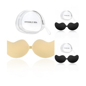INSPIRE CHIC 3 Packs Women's Reusable Strapless Push-up Invisible Breathable Sticky Adhesive Bras for Backless Dress - 1 of 4