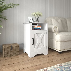 LIVAREEmlen Farmhouse Nightstand Side Table, Wooden Rustic End Table, Tall Bedside Table with Electrical Outlets Charging Station - White - 1 of 4