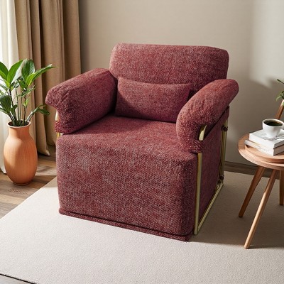 360-degree Swivel Square Fabric Accent Chair with Gold Metal Legs