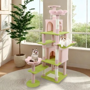 Kumasinova 71" Floral Tall Cat Tree with Hammock,Cat Tower with Scratching Post,Modern Cat Tree for Indoor Cats Large Adult,Cute Cat Tree Tower - 1 of 4