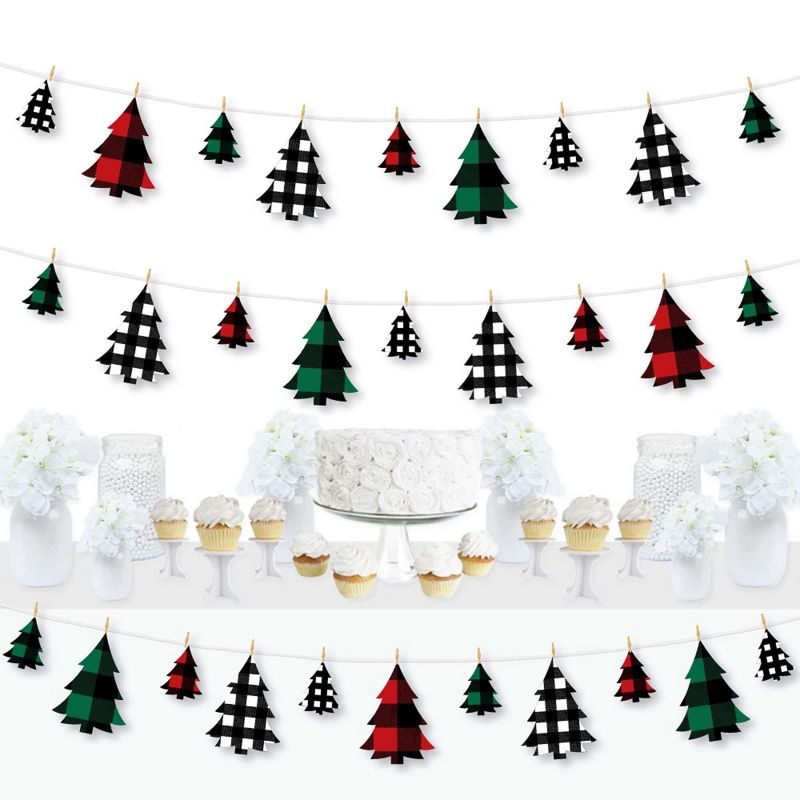 Big Dot of Happiness Holiday Plaid Trees - Buffalo Plaid Christmas Party DIY Decorations - Clothespin Garland Banner - 44 Pc, 1 of 9