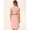 INSPIRE CHIC Women's Elegant Business Round Neck Belted Cap Sleeve Work Sheath Dresses - 3 of 4