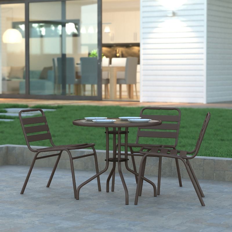 Emma and Oliver 31.5" Round Tempered Glass Metal Table with Smooth Ripple Design Top, 2 of 12