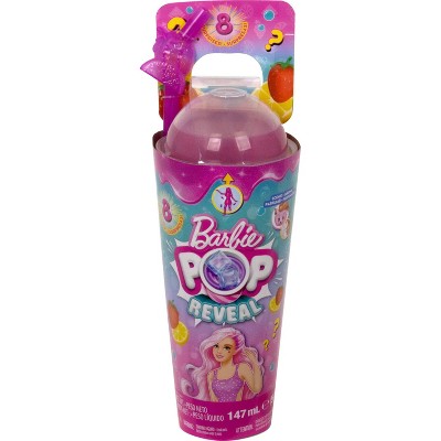 Barbie Pop Reveal Fruit Series Strawberry Lemonade Doll, 8 Surprises Include Pet, Slime, Scent &#38; Color Change