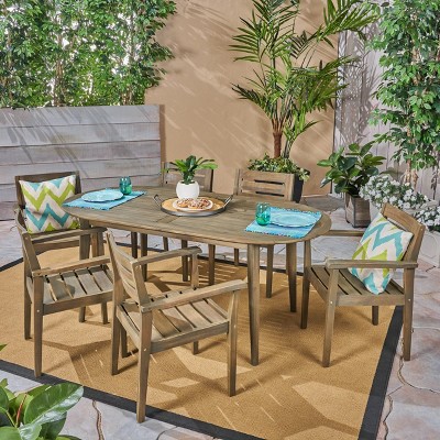 Christopher Knight Home Bohnhof 7 Piece Rustic Acacia Wood Outdoor Dining Set