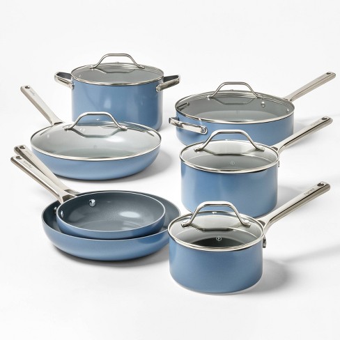 clockitchen 6 pieces pots and pans set,aluminum cookware set, nonstick  ceramic coating, fry pan, stockpot with lid, blue