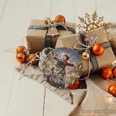 Victorian Christmas Carol Porcelain Ornament with Scrooge and Tiny Tim