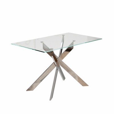 Lirago 27.5"W * 47.2"L * 29.5"H Modern Minimalist Tempered Glass Coffee Table with Stainless Steel Legs
