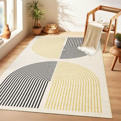Modern Geometric Rug Soft Washable Non-Slip Low Pile Carpet Indoor for Living Room Dining Room Bedroom