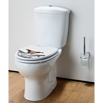 White MDF Elongated Toilet Seat with Jack Russell Design