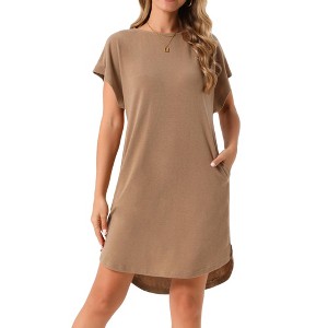 INSPIRE CHIC Women's Summer Short Sleeve Casual Crew Neck with Pockets Roll Hem Mini Dress - 1 of 4