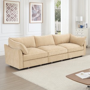 3 Seater Chenille Sofa with Storage Drawers, Deep Seat Crescent Sofa for Living Room, Large Storage Sofa with Pull-Out Drawers-Koiai - 1 of 4
