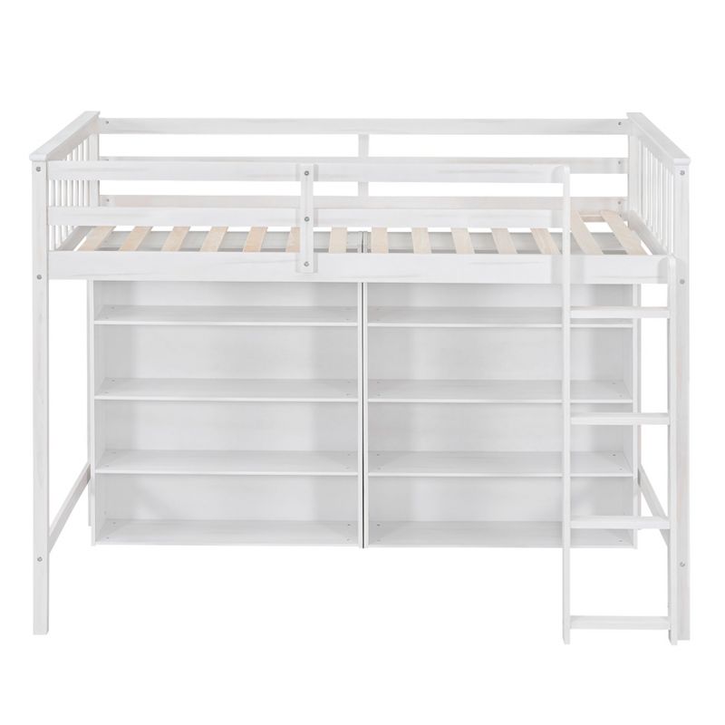 Twin/Full Size Loft Bed with 8 Open Storage Shelves and Built-in Ladder - ModernLuxe, 5 of 11