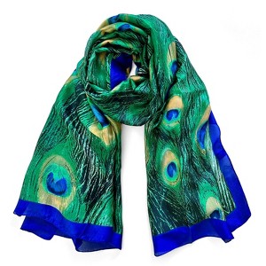 Wrapables Silk Like Satin Polyester Large Scarf Wrap, Peacock Feathers - 1 of 4