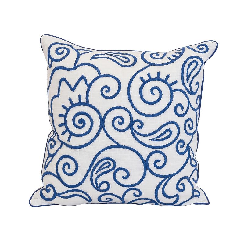 carol & frank 18" x 18" Indigo Swirl Embroidered Throw Pillow, 1 of 5