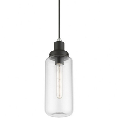 Black and Brushed Nickel Mini Pendant with Clear Glass Shade