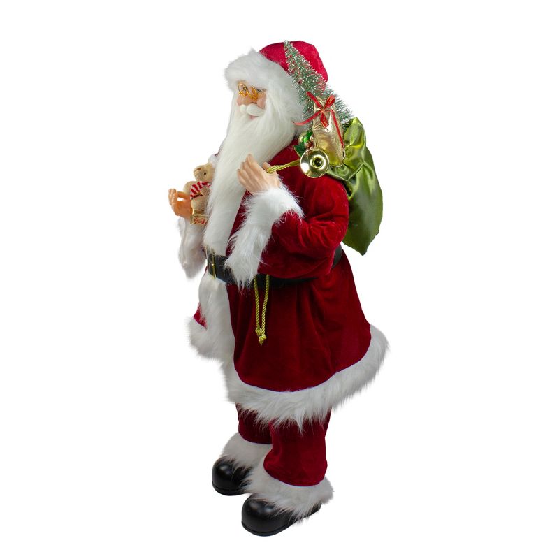 Northlight 36" Red and White Santa Claus Christmas Figure with Teddy Bear and Gift Bag, 4 of 6