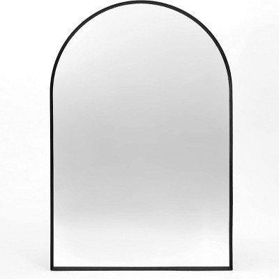 GlasFlength Decorative Wall Mirrors Elegant Arched Mirror with Metal Frame Simple Design for Bathroom and Living Spaces, Black, 32"*24"*1.1"
