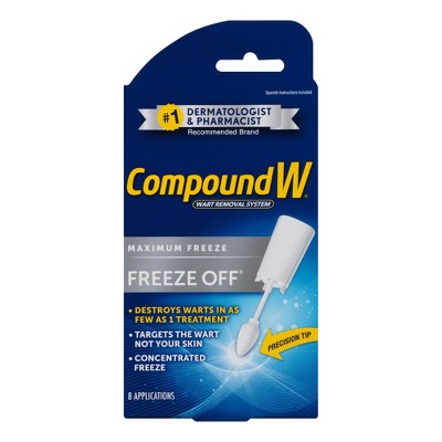  Compound W Dual Power for Large Warts, Freeze Off & Liquid Wart  Remover, 8 Freeze Applications and 12 Comfort Pads : Health & Household