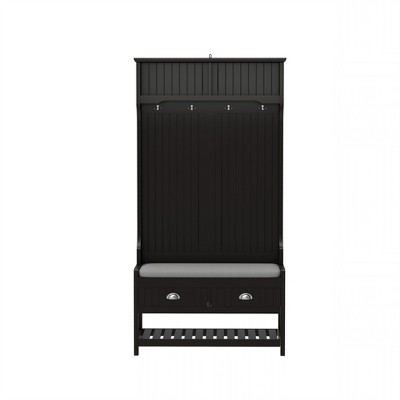 Lirago 3-in-1 Hallway Hall Tree with 2 Drawers & 4 Coat Racks-Wooden Shoe Bench with Cushion for Entryway Black 16.5"D * 34.5"L  * 68"H