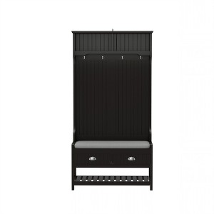 Lirago 3-in-1 Hallway Hall Tree with 2 Drawers & 4 Coat Racks-Wooden Shoe Bench with Cushion for Entryway Black 16.5"D * 34.5"L  * 68"H - 1 of 4