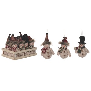 Transpac Polyester 9.75 in. Multicolor Christmas Plush Rustic Snowman Ornaments In Display Set of 12 - 1 of 3
