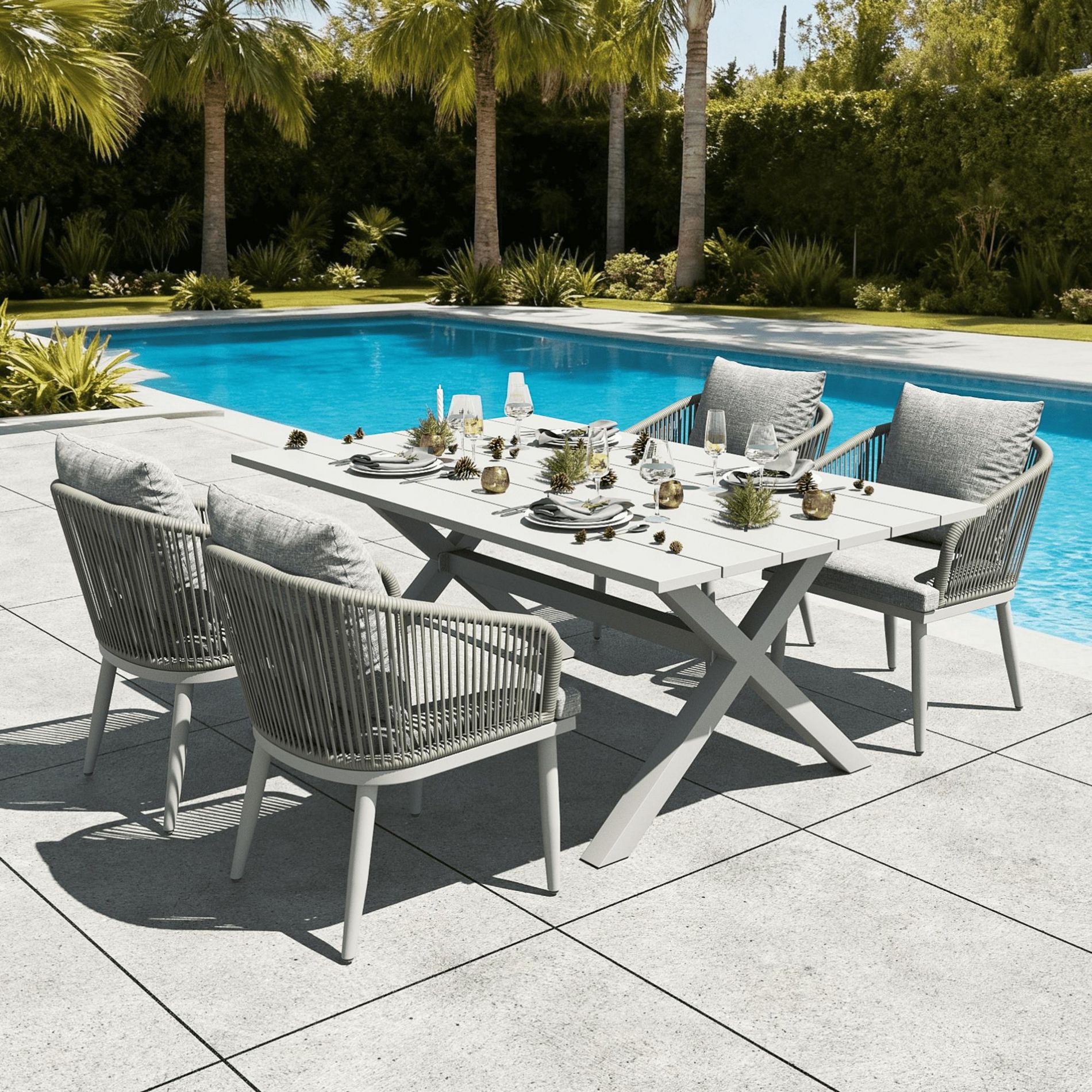 LayinSun 5 Pieces Outdoor Patio Dining Set with Aluminium Rectangular Dining Table and Wicker Rattan Chairs Set