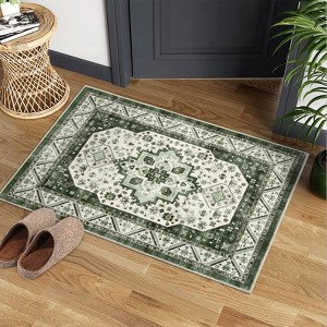 Low Pile Soft Carpet,Boho Vintage Area Rug,Non Slip Washable Rug for Living Room,Machine Washable Floor Mat for Bedroom, Office, Nursery - 1 of 4