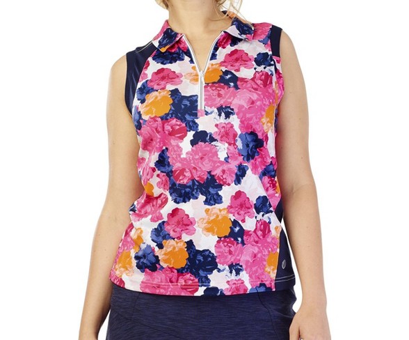 Women's Ggblue April Sleeveless Polo Previous Season Pink Begonia Print Small