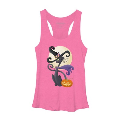 Women's Design By Humans Bewitching Black Halloween Kitty Cat By LittleBunnySunshine Racerback Tank Top