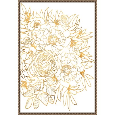Amanti Art Rose floral art in gold by Rosana Laiz Blursbyai Canvas Wall Art Print Framed 16 x 23-in.