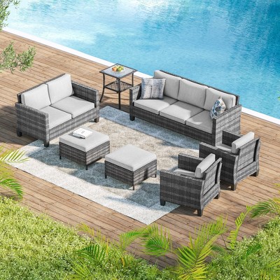 Sonkuki 7 Pieces Outdoor Furniture Set with Side Table, Patio Chair with Washable Cushion